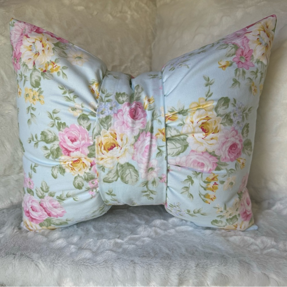 Floral Roses Bow Throw Pillow Handmade